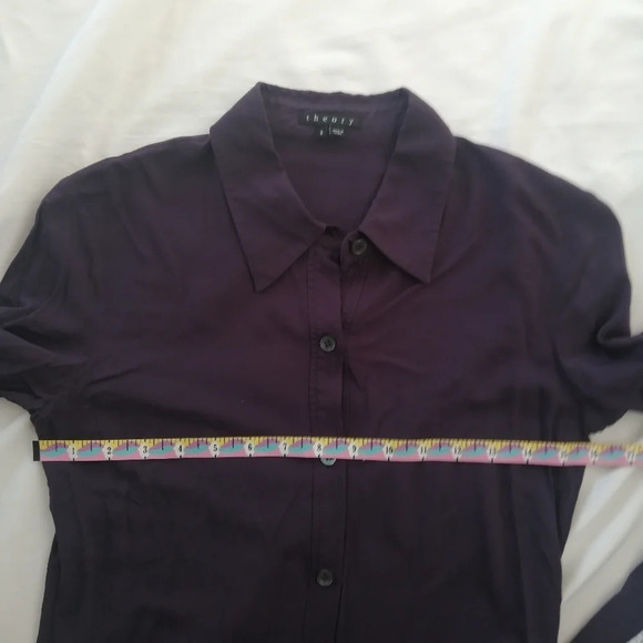 Theory Failly Rove Pleated Drop Waist Long Sleeve Purple Button Shirt Dress 2 - Picture 14 of 16